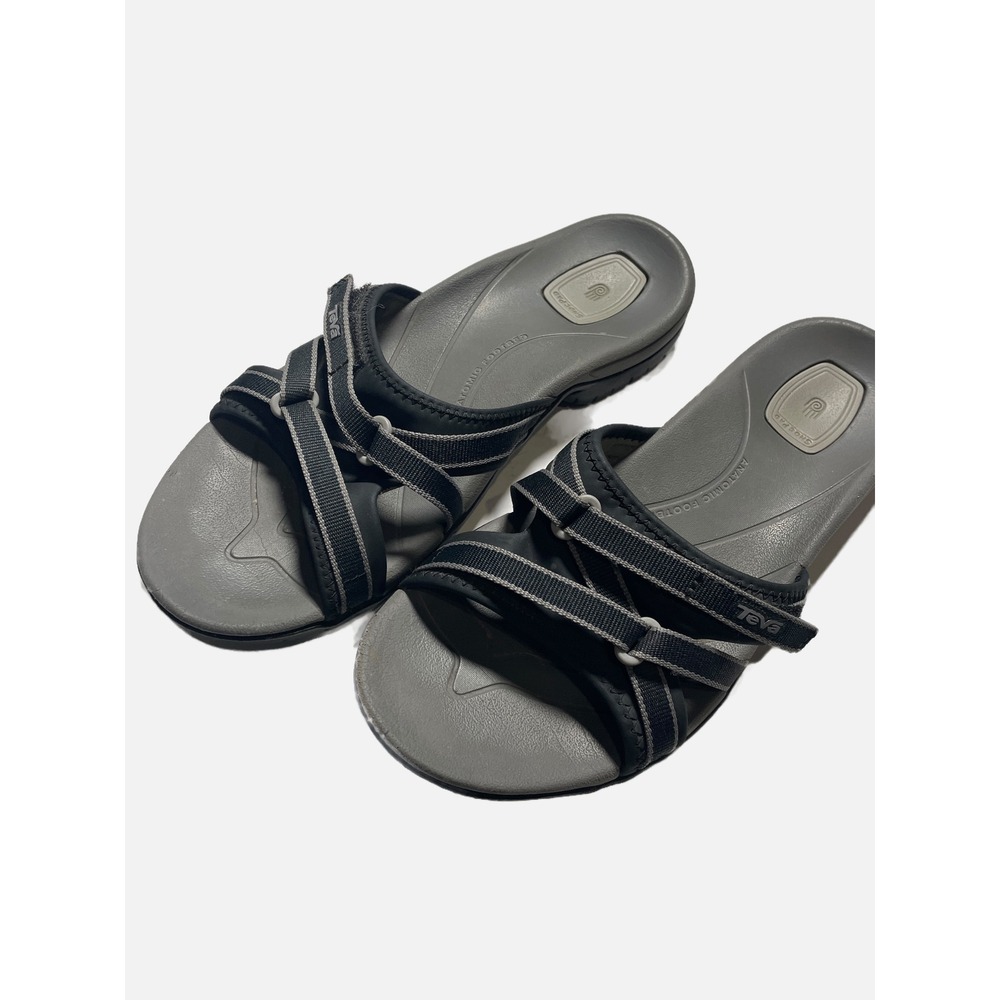 Teva Tirra Slide Sandals Women 10 Grey Black Strappy Athletic Hiking Outdoor